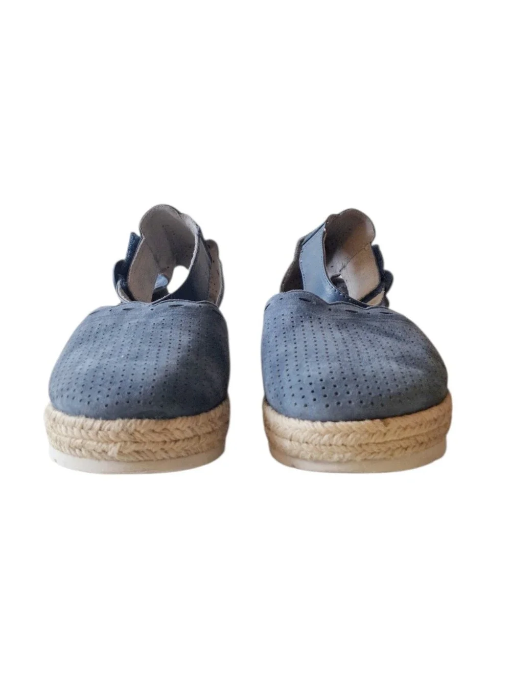 Earth Blue Leather Espadrille Wedge Sandals Ankle Strap Comfort Shoes Sz 8.5